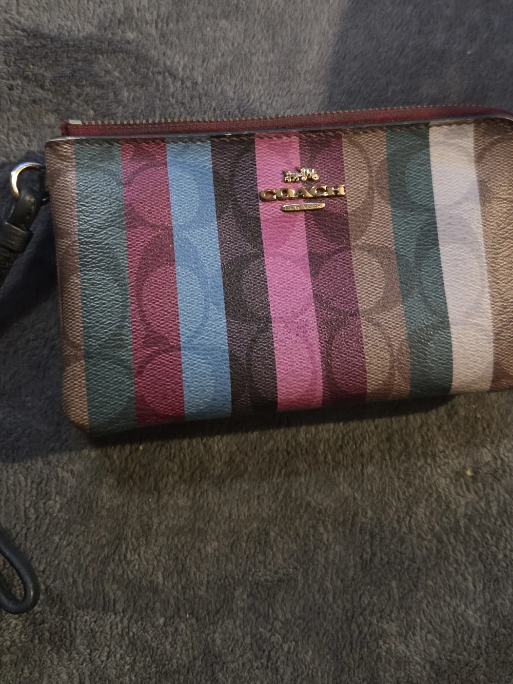 COACH Multicolor Signature Stripe Wristlet - Pink, Blue & Brown - Picture 1 of 8